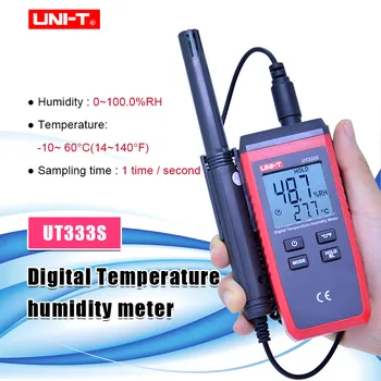 יחידת UT333S מיני טמפרטורה מד לחות ללא קשר עם מד טמפרטורה חיצונית, לחות, עומס אינדיקציה LCD עם תאורה אחורית